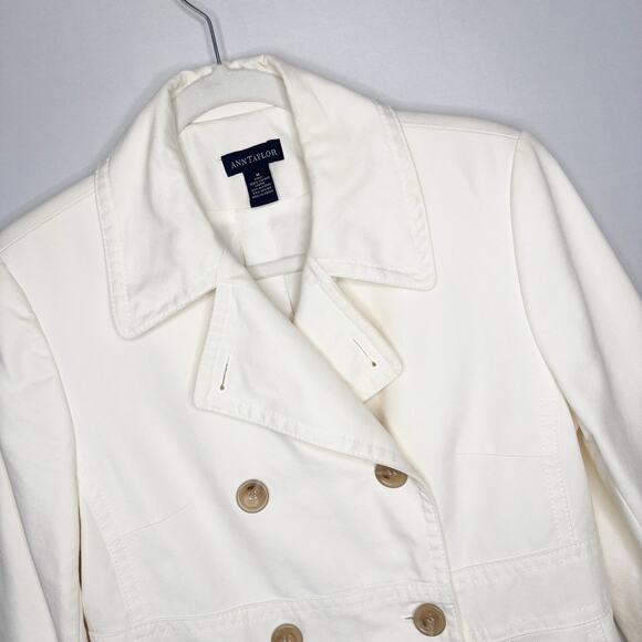 Ann Taylor‎ Pea Coat Size M Soft White Cotton Double Breasted Classic Y2K - Picture 3 of 11
